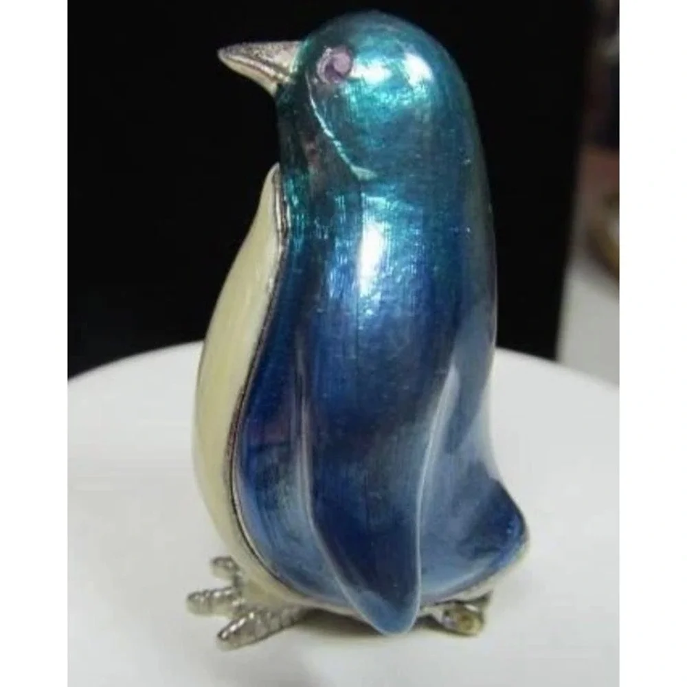 Monet‎ Penguin Trinket Box Enamel Rhinestone Blue